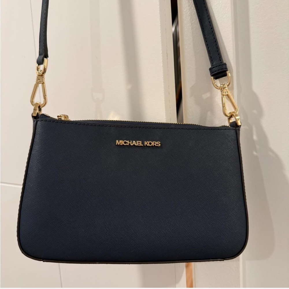 Michael Kors Dark Blue Crossbody Bag with Gold Accents